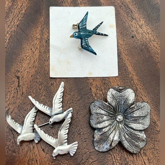 VINTAGE Sterling silver brooch beau silver birds flower Korea bird - Picture 1 of 13